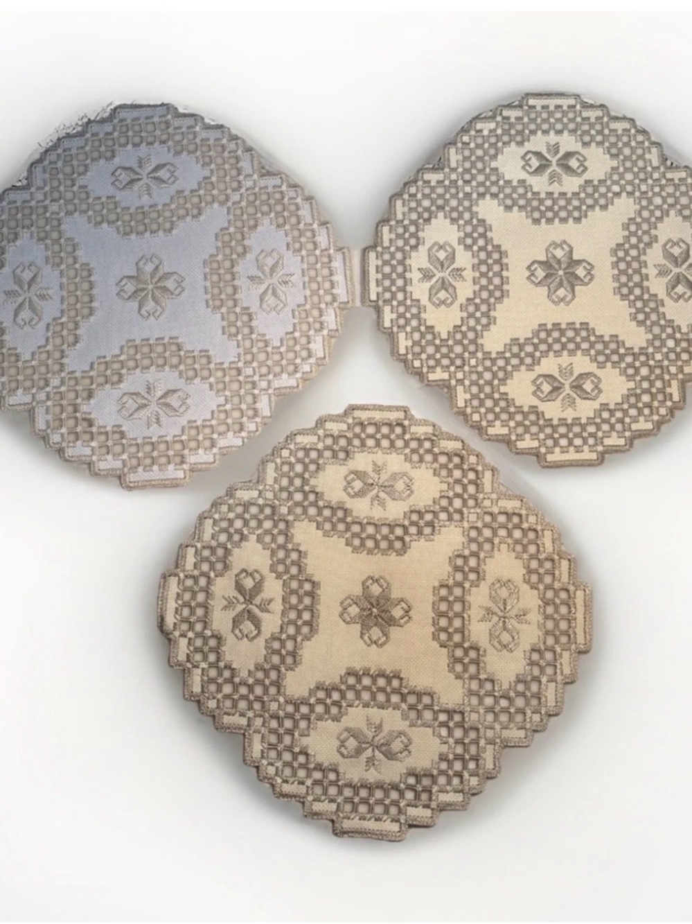 Handmade Hardanger Needlework 10x10” Cream Geometric Embroidery Norwegian 3 PC